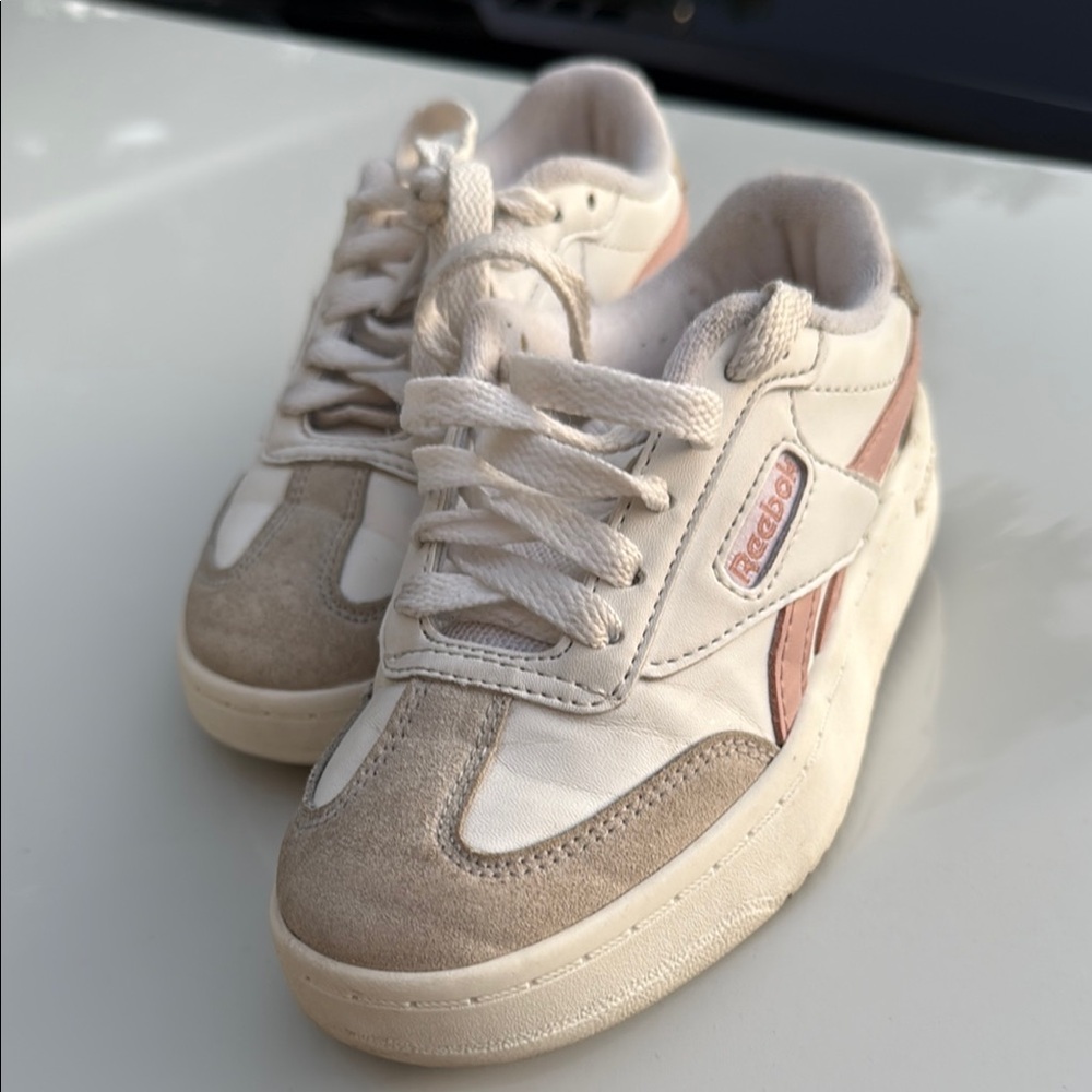 Reebok White and Tan Sneakers Retro-Inspired Design